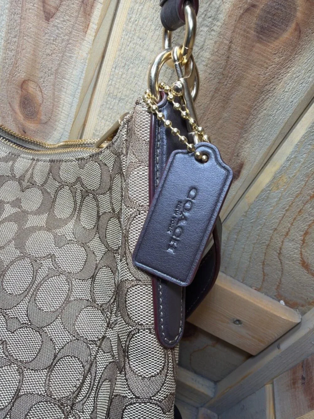 Coach F58284 Signature Jacquard Khaki Brown Hobo Crossbody Shoulder Bag Women